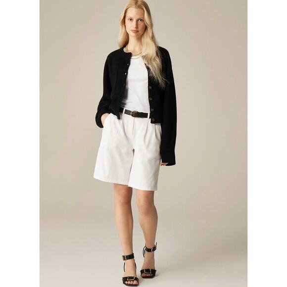 J.Crew 9" Pleated Heritage Chino Short WMNS 10 White High Rise Pockets Stretchy - Picture 1 of 7